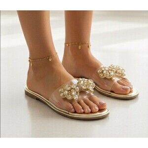 Mata Shoes clear sandals With Golden Bow Size 9 New